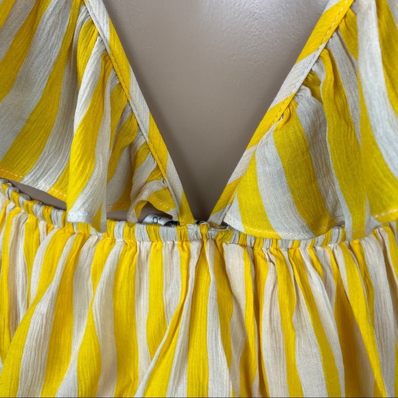 REBECCA MINKOFF YELLOW STRIPED RUFFLE MINI DRESS - Picture 10 of 12